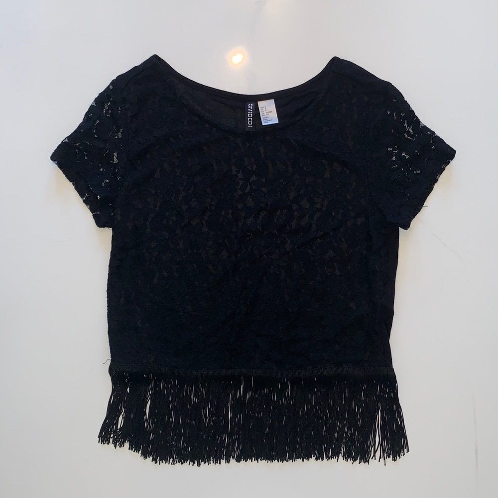 H&M small black fringe top